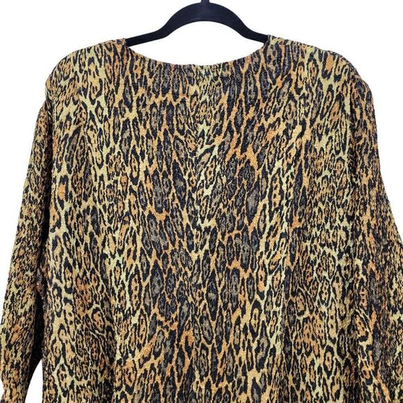 Jerry T Crinkle Stretch Handkerchief Midi Dress 2X Gold Black Leopard Witchy - Picture 11 of 13